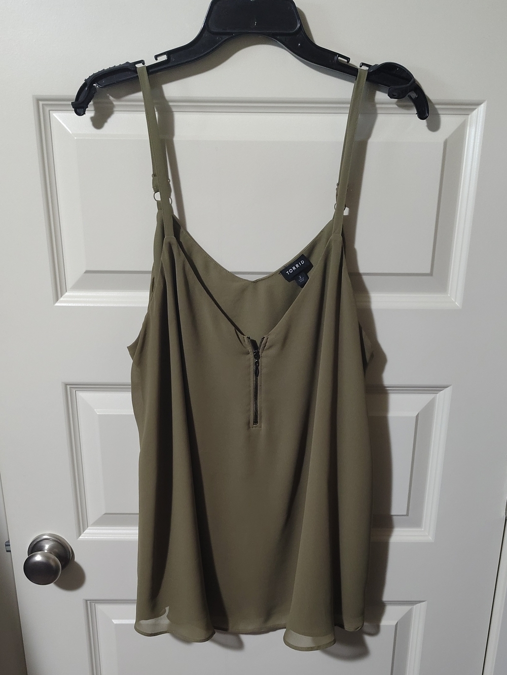 Tobi Olive Spaghetti Strap Cami with Front Zipper